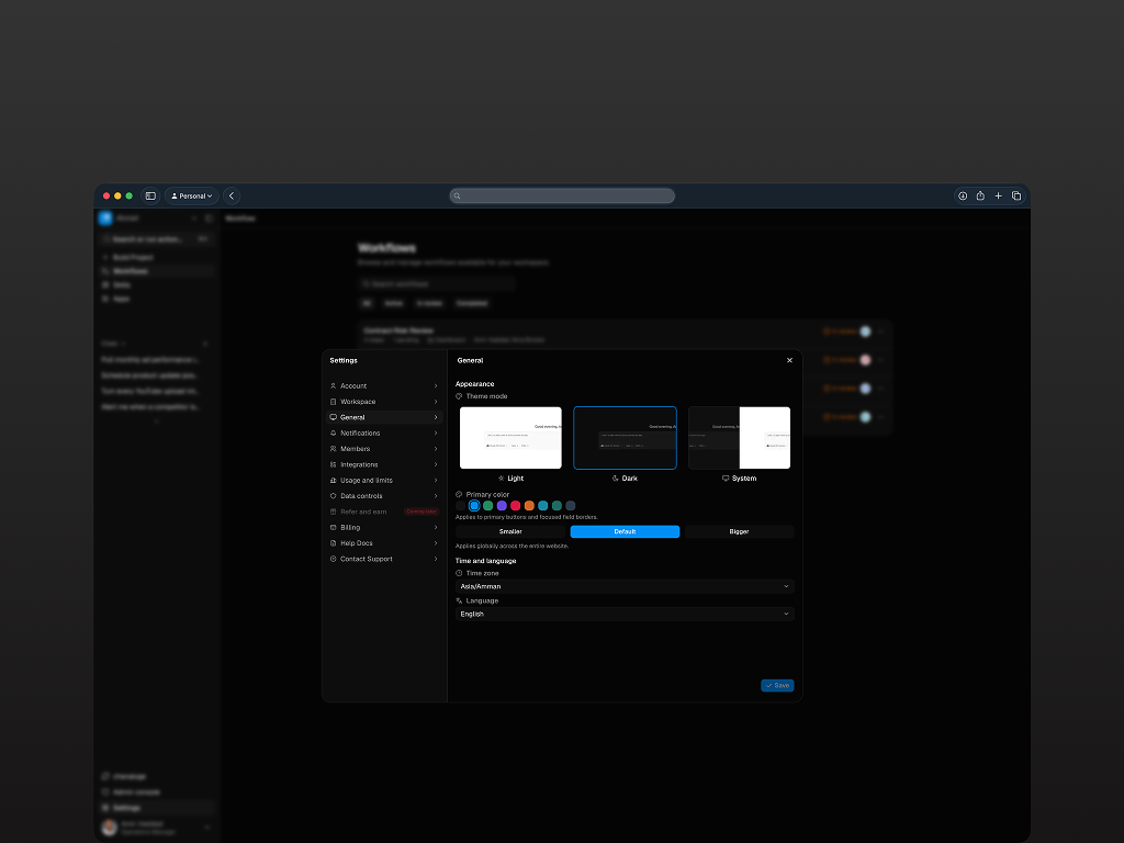 A view of the workflow and layout structure inside the project.